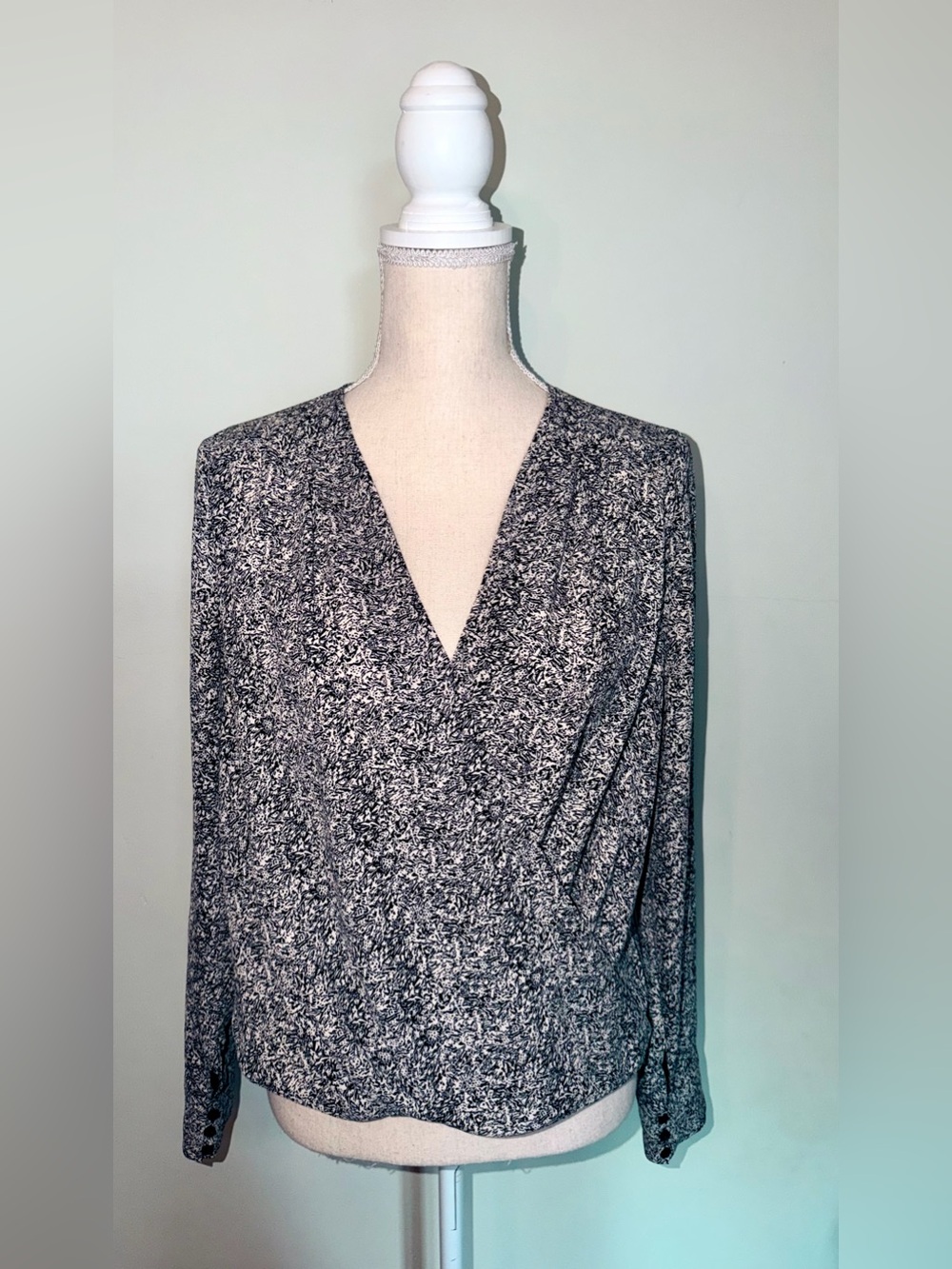 Chelsea28 Black and White V-Neck Wrap Blouse